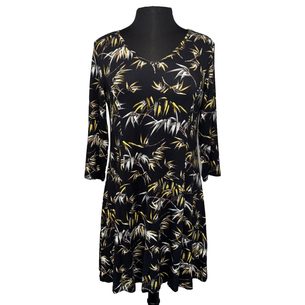 NEW Yest Botanical A Line Dress Women‎ Size Black Size 6 3/4 Sleeve V Neck